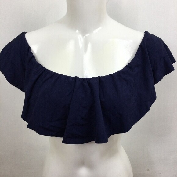 Trina Turk Monaco Off-The-Shoulder Ruffle Bandeau Bikini Top Swimsuit Navy 4 NWT - Picture 7 of 12